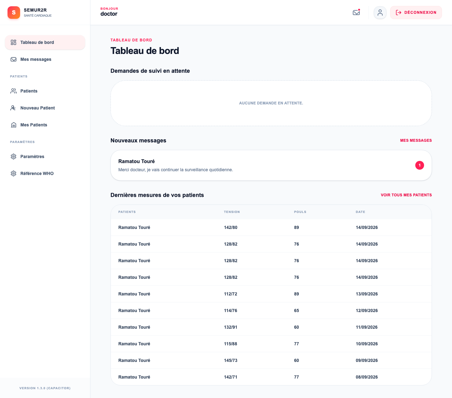Suivi médecin et alertes
